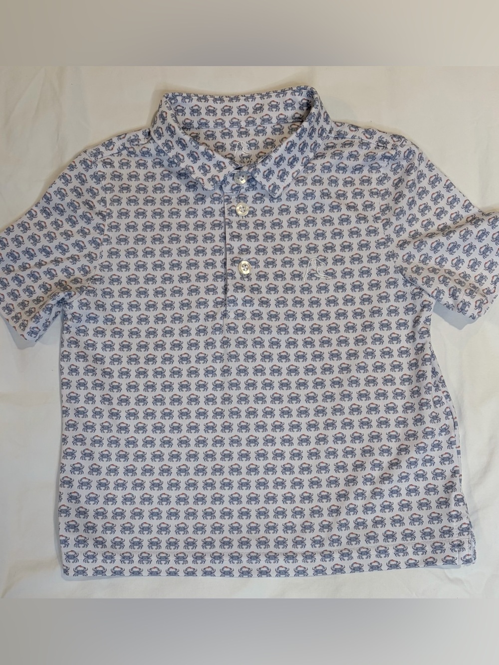 Rhoback Boys 3T Crab Print Short Sleeve Polo Shirt Blue White